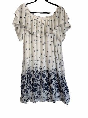 Sirenlily Women White navy blue off shoulder Plus Size (2X)